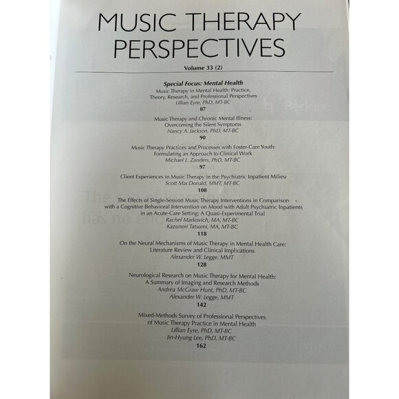Music Therapy Perspectives Vol 33 Issues 1 & 2  Considering Theory In Practice - Picture 9 of 12